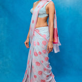 Handwoven Ice Blue Chiffon Bansari Saree