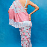Handwoven Ice Blue Chiffon Bansari Saree