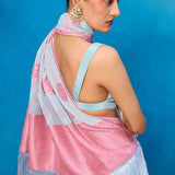 Handwoven Ice Blue Chiffon Bansari Saree