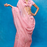 Handwoven Pink Kora Banarasi Saree