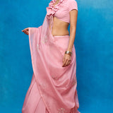 Handwoven Pink Kora Banarasi Saree