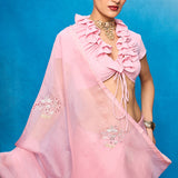 Handwoven Pink Kora Banarasi Saree