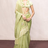 Handwoven Pistachio Kora Banarasi Saree