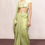 Handwoven Pistachio Kora Banarasi Saree