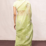 Handwoven Pistachio Kora Banarasi Saree