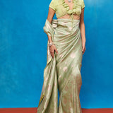 Handwoven Pistachio Chiffon Bansari Saree