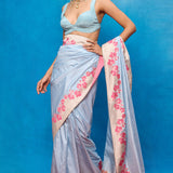 Handwoven Ice Blue Silk Bansari Saree