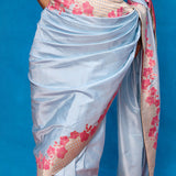 Handwoven Ice Blue Silk Bansari Saree