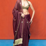 Handwoven Wine Kora Bansari Saree
