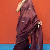 Handwoven Wine Kora Bansari Saree
