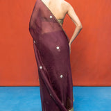 Handwoven Wine Kora Bansari Saree