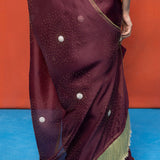 Handwoven Wine Kora Bansari Saree