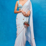 Handwoven Blue Georgette Embroidered Saree