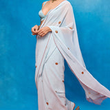 Handwoven Blue Georgette Embroidered Saree