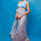 Handwoven Ice Blue Tissue Embroidered Saree
