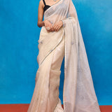 Handwoven Off-White Kora Bansari Saree