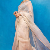 Handwoven Off-White Kora Bansari Saree