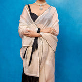 Handwoven Off-White Kora Bansari Saree