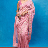 Handwoven Pink Tissue Embroidered Saree