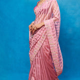 Handwoven Pink Tissue Embroidered Saree