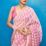 Handwoven Pink Tissue Embroidered Saree