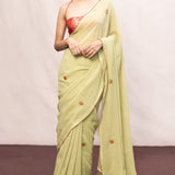 Handwoven Pistachio Georgette Embroidered Saree