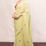 Handwoven Pistachio Georgette Embroidered Saree