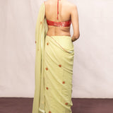 Handwoven Pistachio Georgette Embroidered Saree
