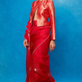Handwoven Red Kora Bansari Saree