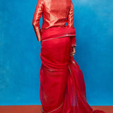 Handwoven Red Kora Bansari Saree