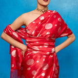 Handwoven Red Silk Bansari Saree