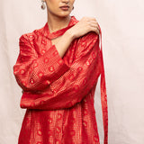 Handwoven Red Silk Embossed Kaftan