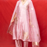 Handwoven Pink Silk Banarasi Suit Set