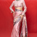 Handwoven Pink Silk Banarasi Saree