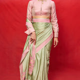 Handwoven Pistachio Green Satin Bansari Saree