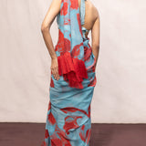 Blue Red Multicolour Chiffon Saree