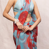 Blue Red Multicolour Chiffon Saree
