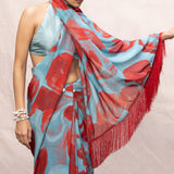 Blue Red Multicolour Chiffon Saree