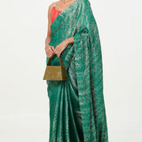 Ekaya Handwoven Bottle Green Tissue Saree