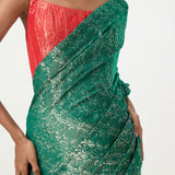 Ekaya Handwoven Bottle Green Tissue Saree