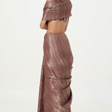 Ekaya Handwoven Dark Brown Tissue Saree