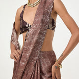 Ekaya Handwoven Dark Brown Tissue Saree