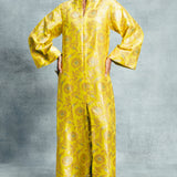 Handwoven Canary Yellow Banarasi Kaftan