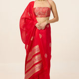 Handwoven Crimson Red Organza Saree