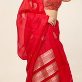 Handwoven Crimson Red Organza Saree