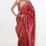 Handwoven Crimson Red Silk Tissue Saree