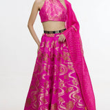 Handwoven Fuchsia Cutwork Lehenga Set