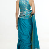 Handwoven Coral Blue Saree