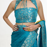 Handwoven Coral Blue Saree