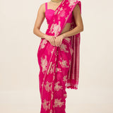 Handwoven Hot Pink Chiffon Saree